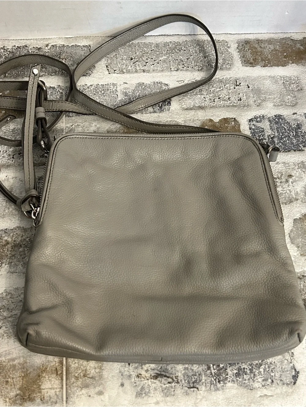 Banana Republic Pebbled Gray Leather Crossbody Bag Minimalist